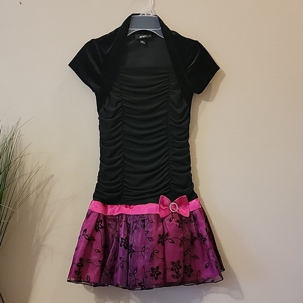 BCX GIRL BLACK AND FUCHSIA DROPPED WAIST FANCY PARTY DRESS, SIZE 10
